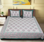 Rudra Bazaar Sea Green 210 TC Cotton Double King Bedsheet With 2 Pillow Covers - Distacart