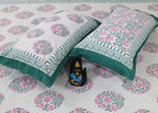 Rudra Bazaar Sea Green 210 TC Cotton Double King Bedsheet With 2 Pillow Covers - Distacart