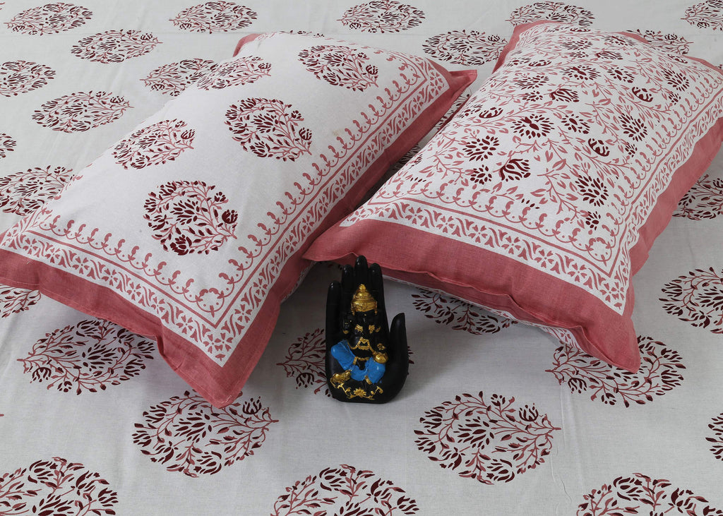 Rudra Bazaar Pink 210 TC Cotton Double King Bedsheet With 2 Pillow Covers - Distacart