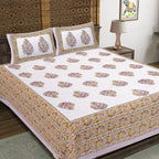 Rudra Bazaar Purple Gold 210 TC Cotton Double King Bedsheet With 2 Pillow Covers - Distacart