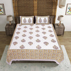 Rudra Bazaar Purple Gold 210 TC Cotton Double King Bedsheet With 2 Pillow Covers - Distacart