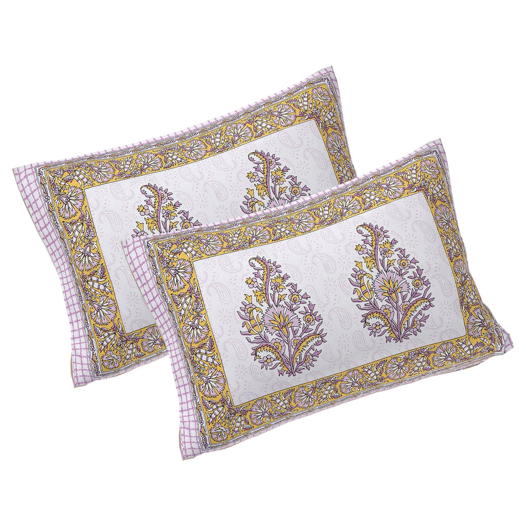 Rudra Bazaar Purple Gold 210 TC Cotton Double King Bedsheet With 2 Pillow Covers - Distacart