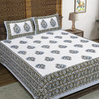 Rudra Bazaar Blue Green 210 TC Cotton Double King Bedsheet With 2 Pillow Covers - Distacart