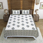 Rudra Bazaar Blue Green 210 TC Cotton Double King Bedsheet With 2 Pillow Covers - Distacart