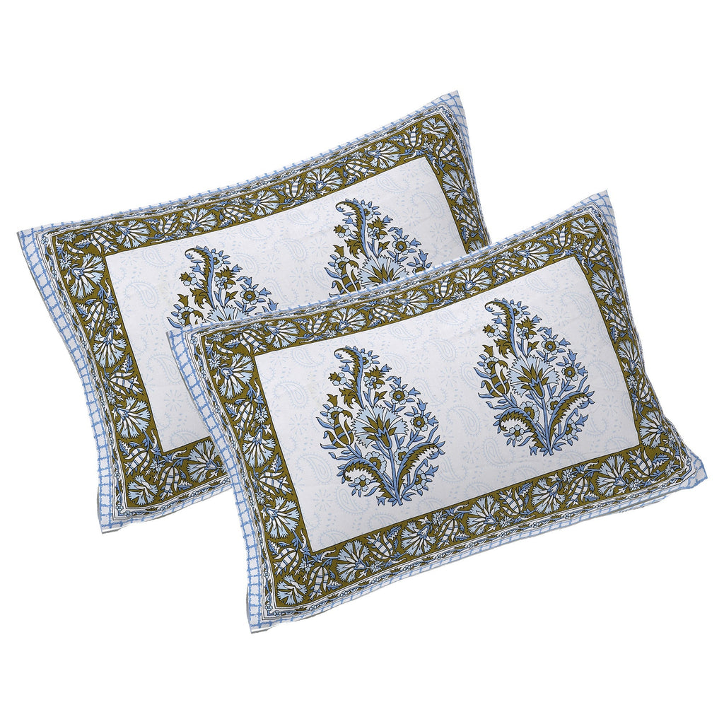 Rudra Bazaar Blue Green 210 TC Cotton Double King Bedsheet With 2 Pillow Covers - Distacart