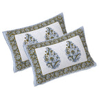 Rudra Bazaar Blue Green 210 TC Cotton Double King Bedsheet With 2 Pillow Covers - Distacart