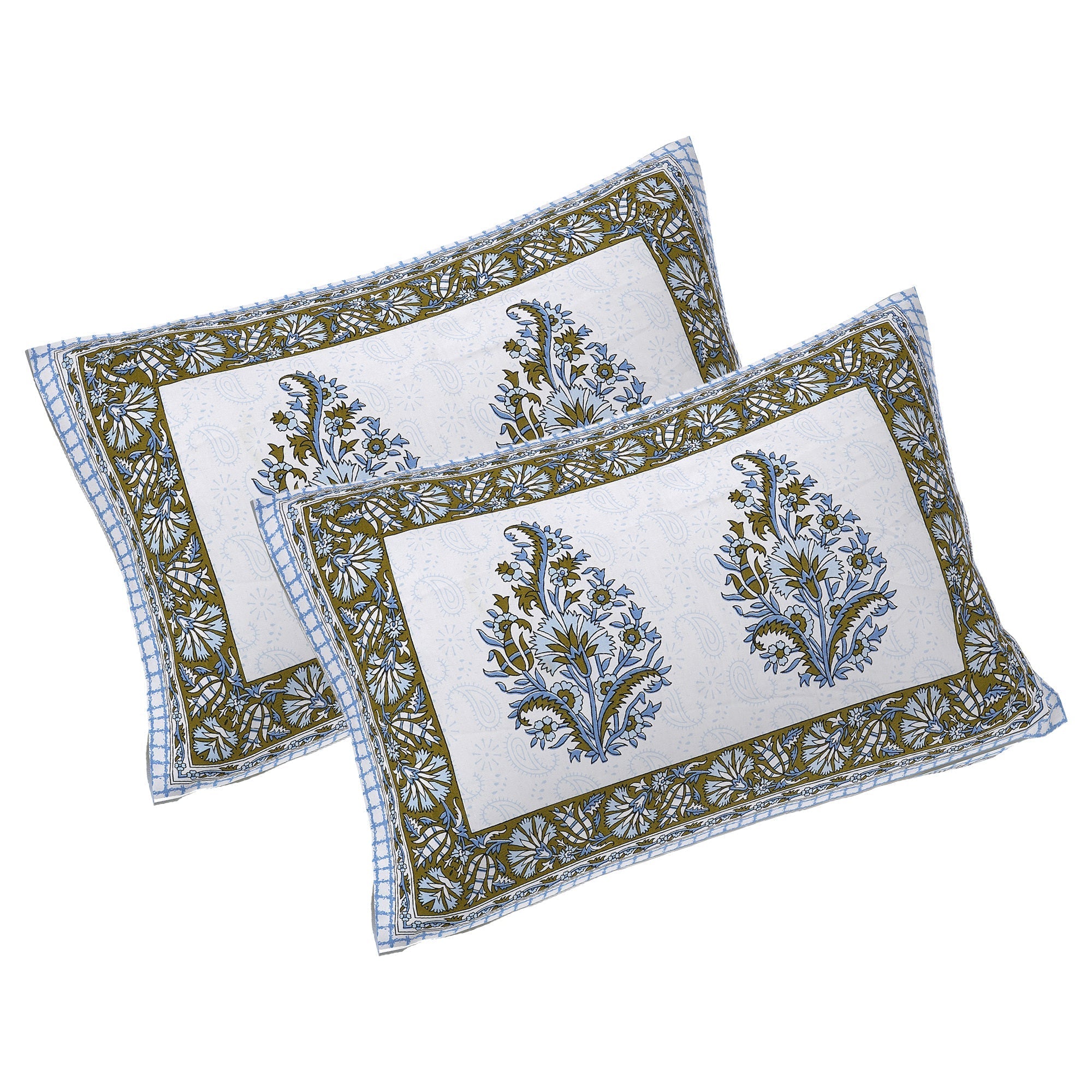 Rudra Bazaar Blue Green 210 TC Cotton Double King Bedsheet With 2 Pillow Covers - Distacart