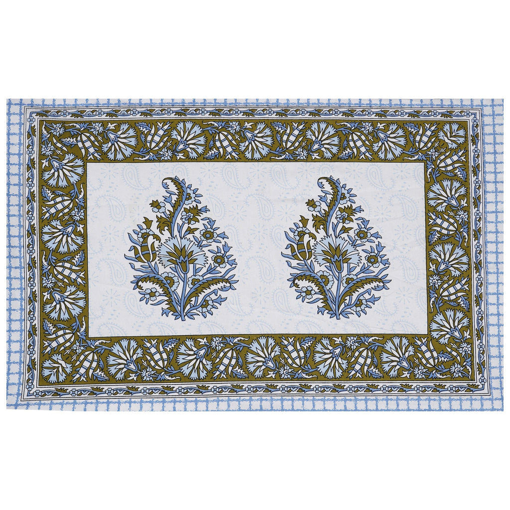 Rudra Bazaar Blue Green 210 TC Cotton Double King Bedsheet With 2 Pillow Covers - Distacart