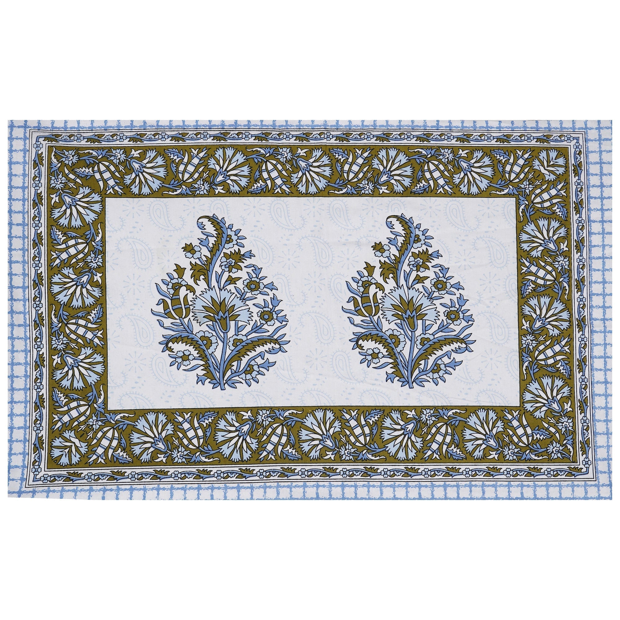 Rudra Bazaar Blue Green 210 TC Cotton Double King Bedsheet With 2 Pillow Covers - Distacart
