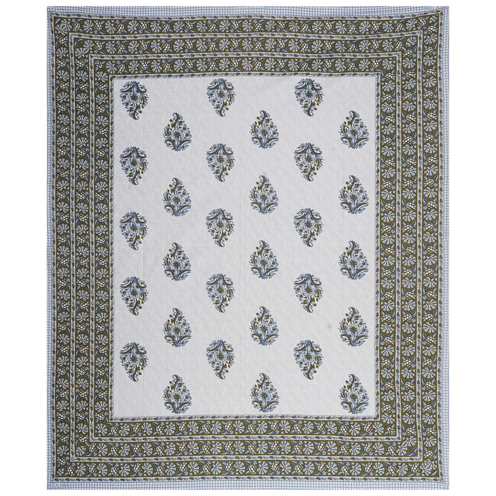 Rudra Bazaar Blue Green 210 TC Cotton Double King Bedsheet With 2 Pillow Covers - Distacart