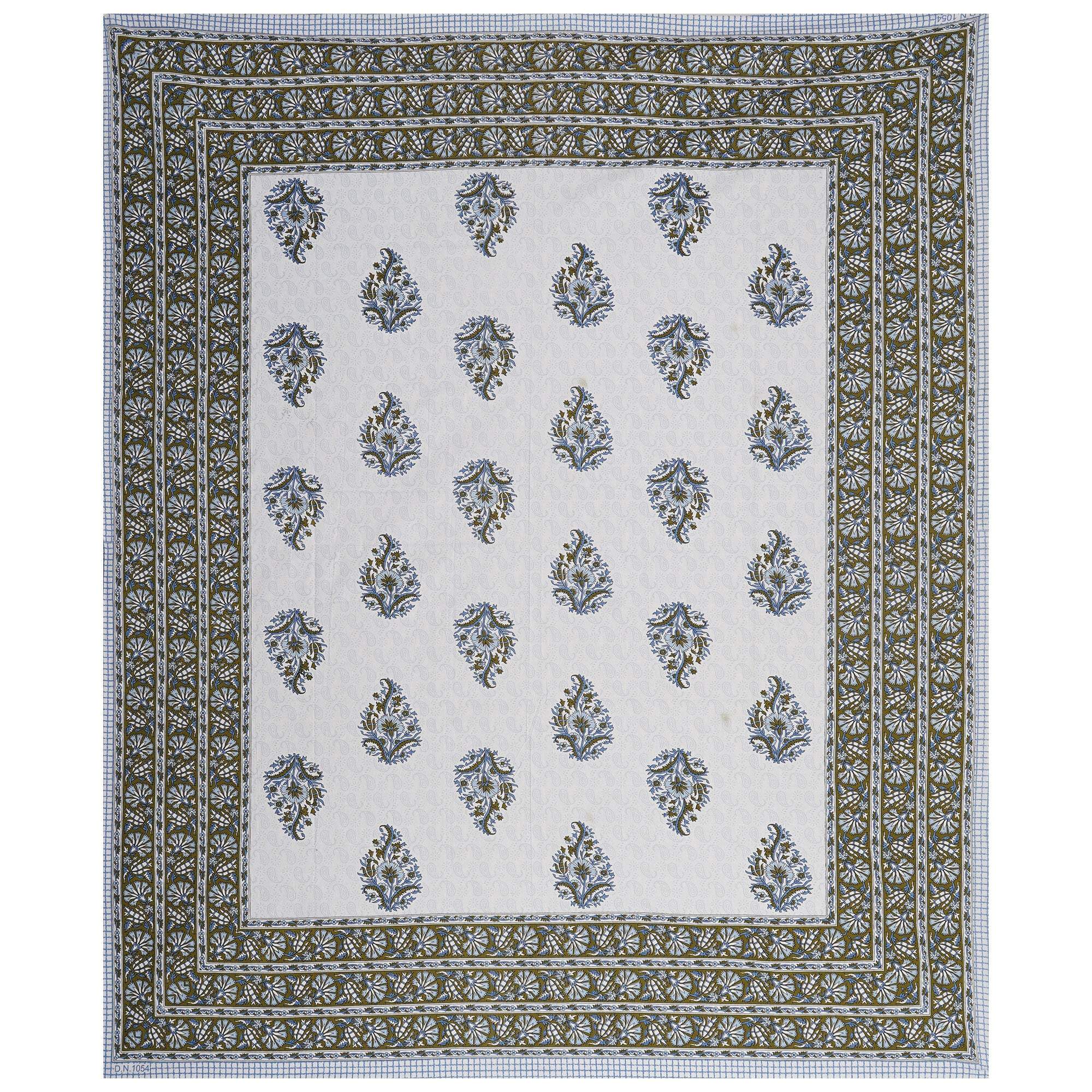 Rudra Bazaar Blue Green 210 TC Cotton Double King Bedsheet With 2 Pillow Covers - Distacart