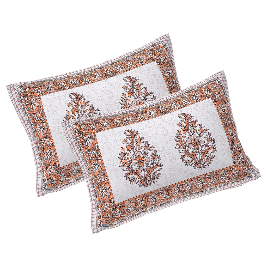 Rudra Bazaar Orange 210 TC Cotton Double King Bedsheet With 2 Pillow Covers - Distacart