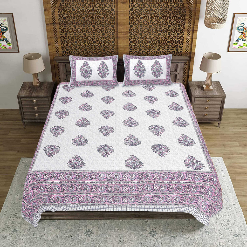 Rudra Bazaar Purple 210 TC Cotton Double King Bedsheet With 2 Pillow Covers - Distacart
