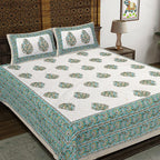Rudra Bazaar Green 210 TC Cotton Double King Bedsheet With 2 Pillow Covers - Distacart