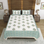 Rudra Bazaar Green 210 TC Cotton Double King Bedsheet With 2 Pillow Covers - Distacart