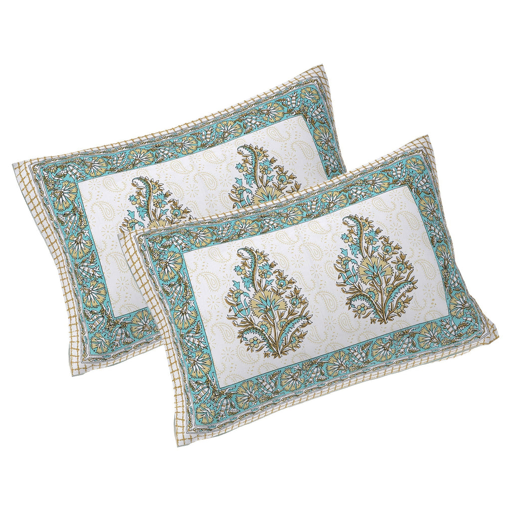 Rudra Bazaar Green 210 TC Cotton Double King Bedsheet With 2 Pillow Covers - Distacart