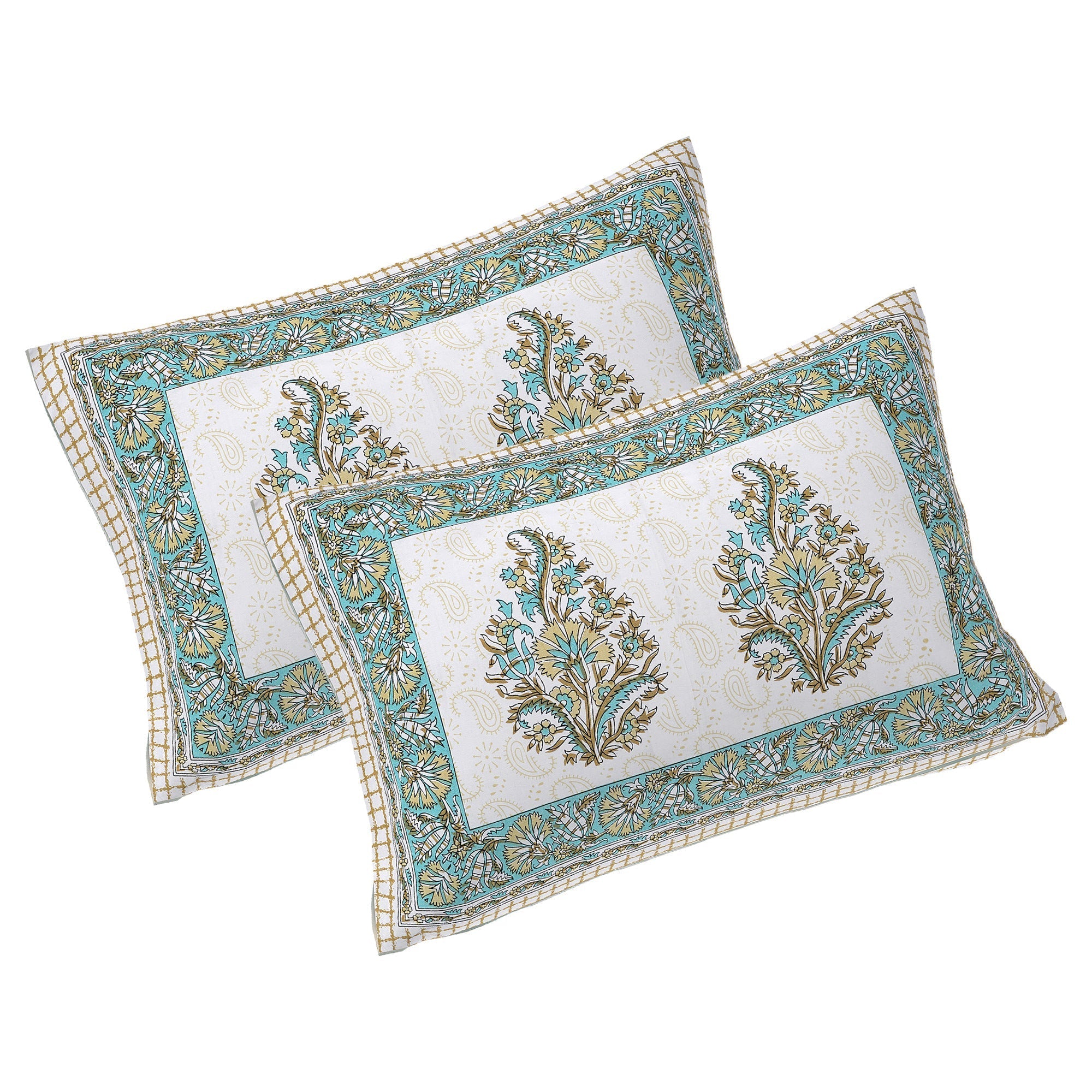 Rudra Bazaar Green 210 TC Cotton Double King Bedsheet With 2 Pillow Covers - Distacart