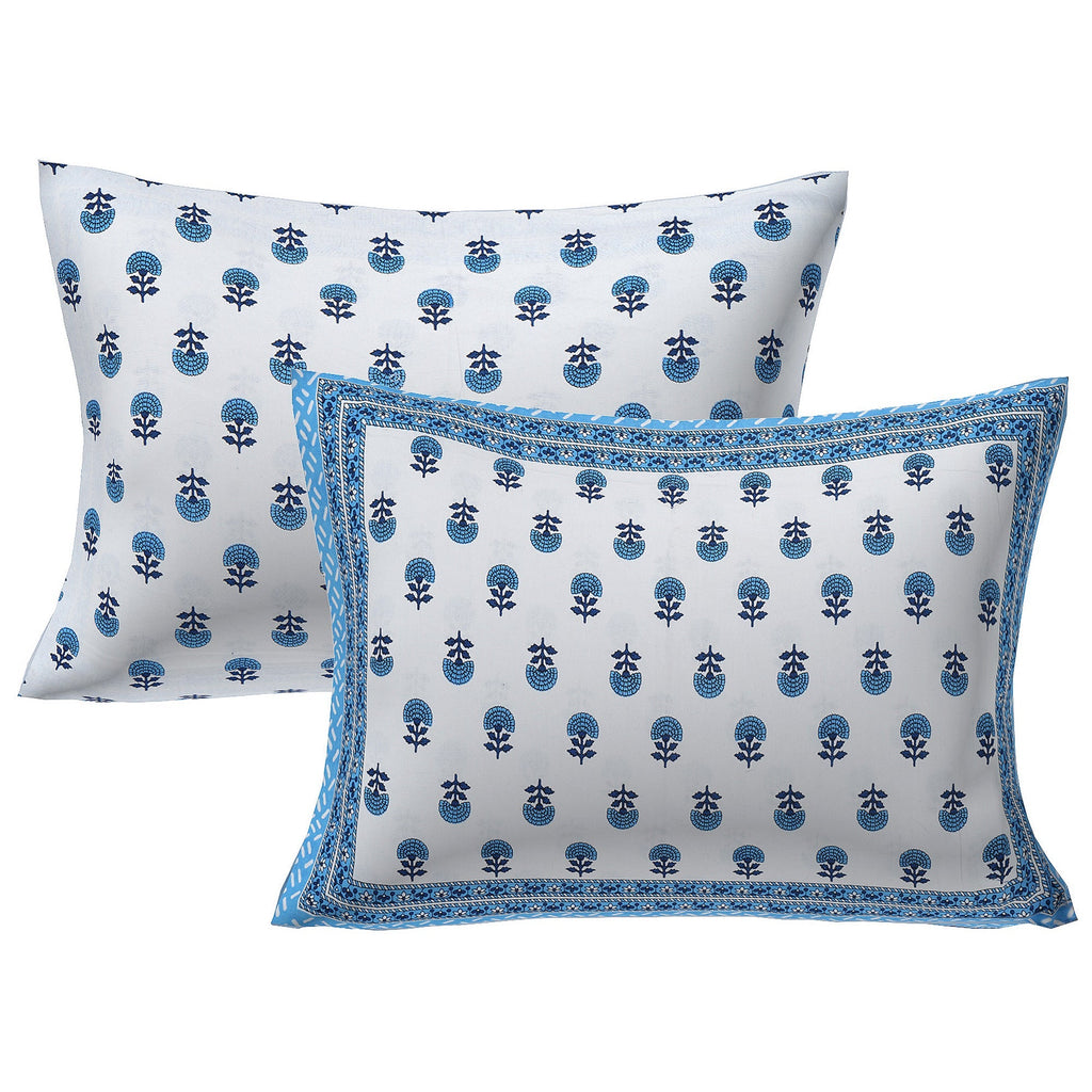 Rudra Bazaar Blue 210 TC Cotton Double King Bedsheet With 2 Pillow Covers - Distacart