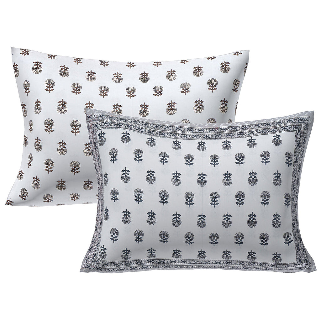 Rudra Bazaar Grey 210 TC Cotton Double King Bedsheet With 2 Pillow Covers - Distacart
