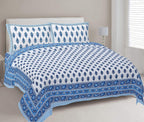 Rudra Bazaar Blue 210 TC Cotton Double King Bedsheet With 2 Pillow Covers - Distacart