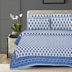 Rudra Bazaar Blue 210 TC Cotton Double King Bedsheet With 2 Pillow Covers - Distacart