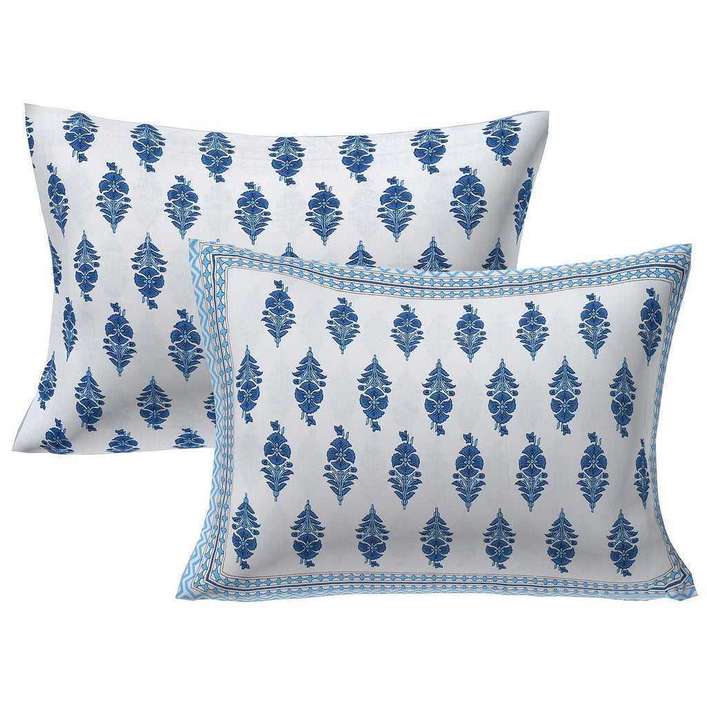 Rudra Bazaar Blue 210 TC Cotton Double King Bedsheet With 2 Pillow Covers - Distacart