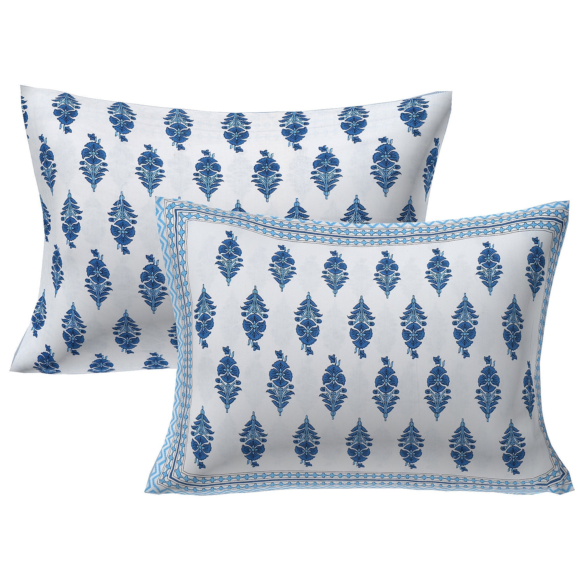Rudra Bazaar Blue 210 TC Cotton Double King Bedsheet With 2 Pillow Covers - Distacart