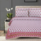 Rudra Bazaar Pink 210 TC Cotton Double King Bedsheet With 2 Pillow Covers - Distacart