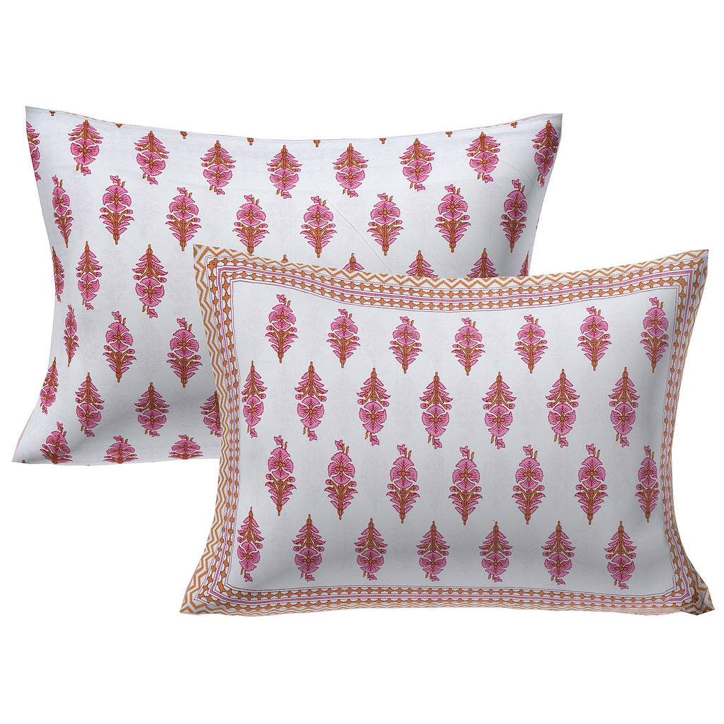 Rudra Bazaar Pink 210 TC Cotton Double King Bedsheet With 2 Pillow Covers - Distacart