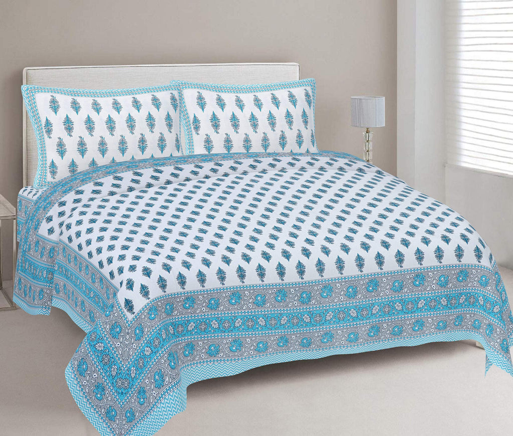 Rudra Bazaar Turquoise Blue 210 TC Cotton Double King Bedsheet With 2 Pillow Covers - Distacart