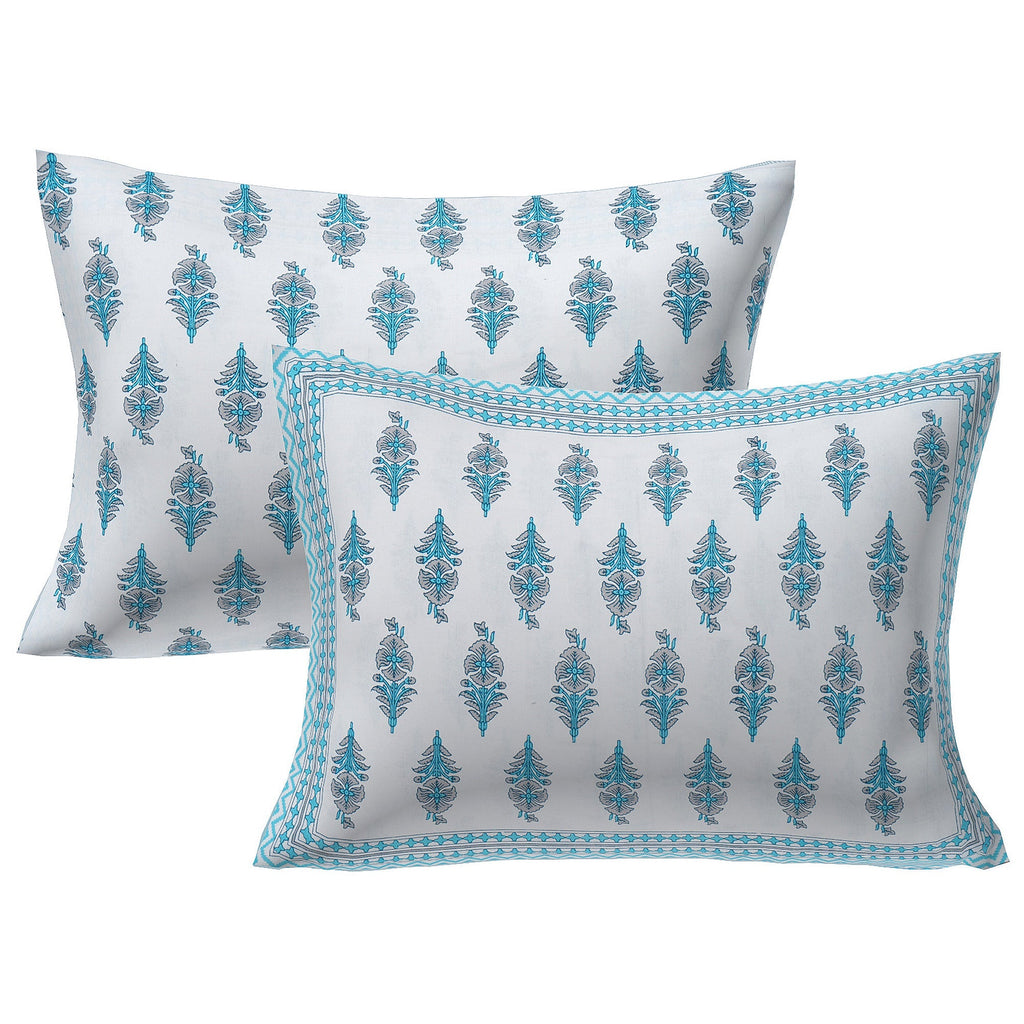 Rudra Bazaar Turquoise Blue 210 TC Cotton Double King Bedsheet With 2 Pillow Covers - Distacart