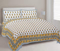 Rudra Bazaar Yellow 210 TC Cotton Double King Bedsheet With 2 Pillow Covers - Distacart