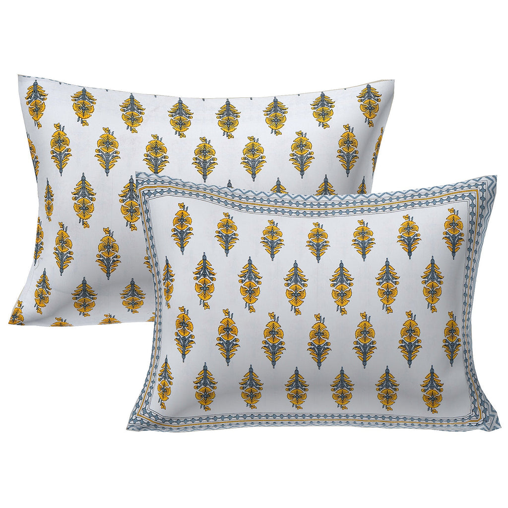 Rudra Bazaar Yellow 210 TC Cotton Double King Bedsheet With 2 Pillow Covers - Distacart