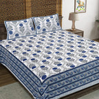 Rudra Bazaar Blue 210 TC Cotton Double King Bedsheet With 2 Pillow Covers - Distacart