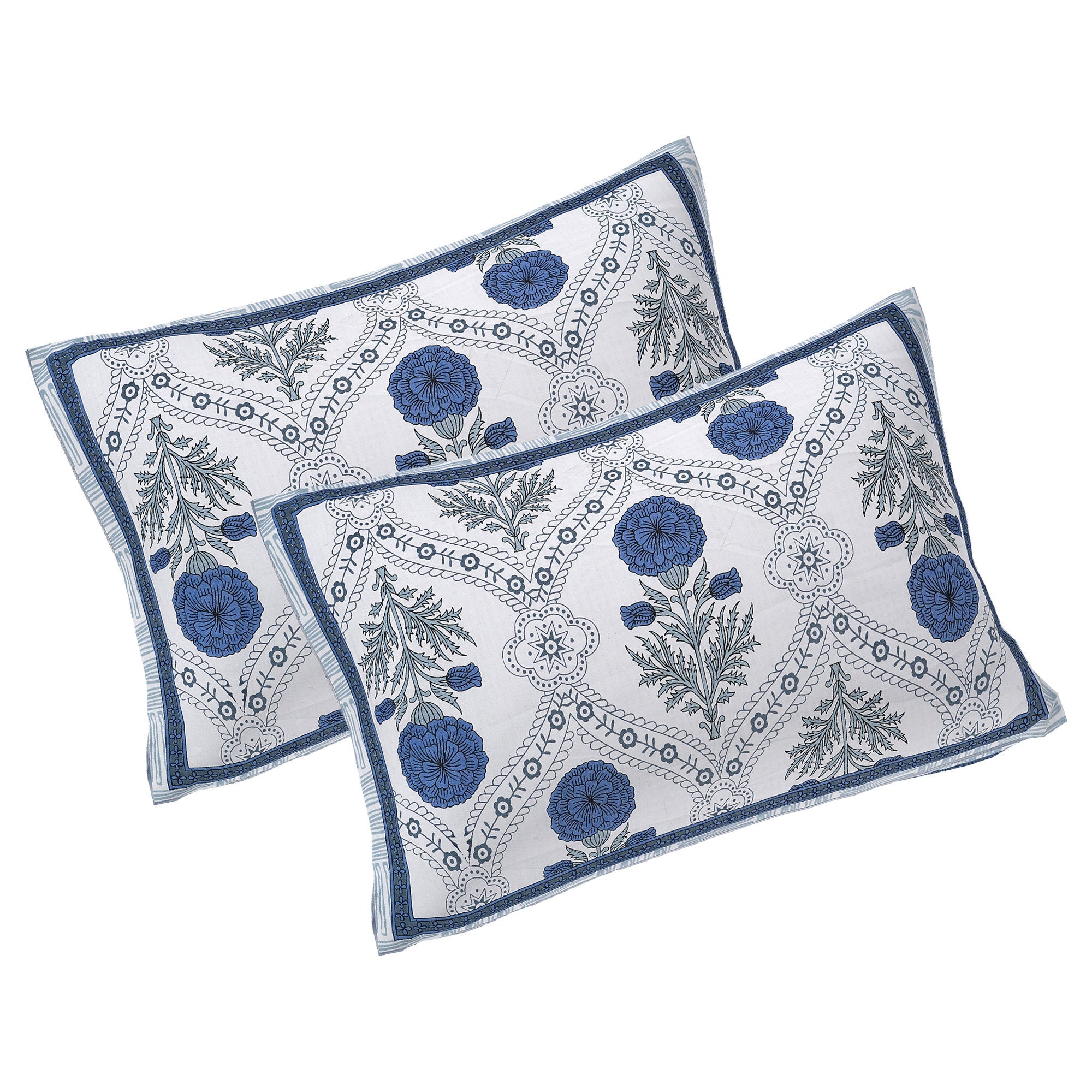 Rudra Bazaar Blue 210 TC Cotton Double King Bedsheet With 2 Pillow Covers - Distacart