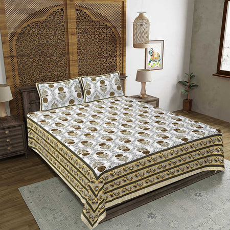 Rudra Bazaar Green 210 TC Cotton Double King Bedsheet With 2 Pillow Covers