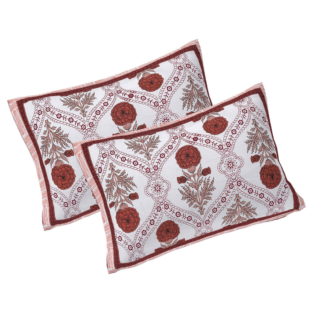 Rudra Bazaar Rust 210 TC Cotton Double King Bedsheet With 2 Pillow Covers - Distacart
