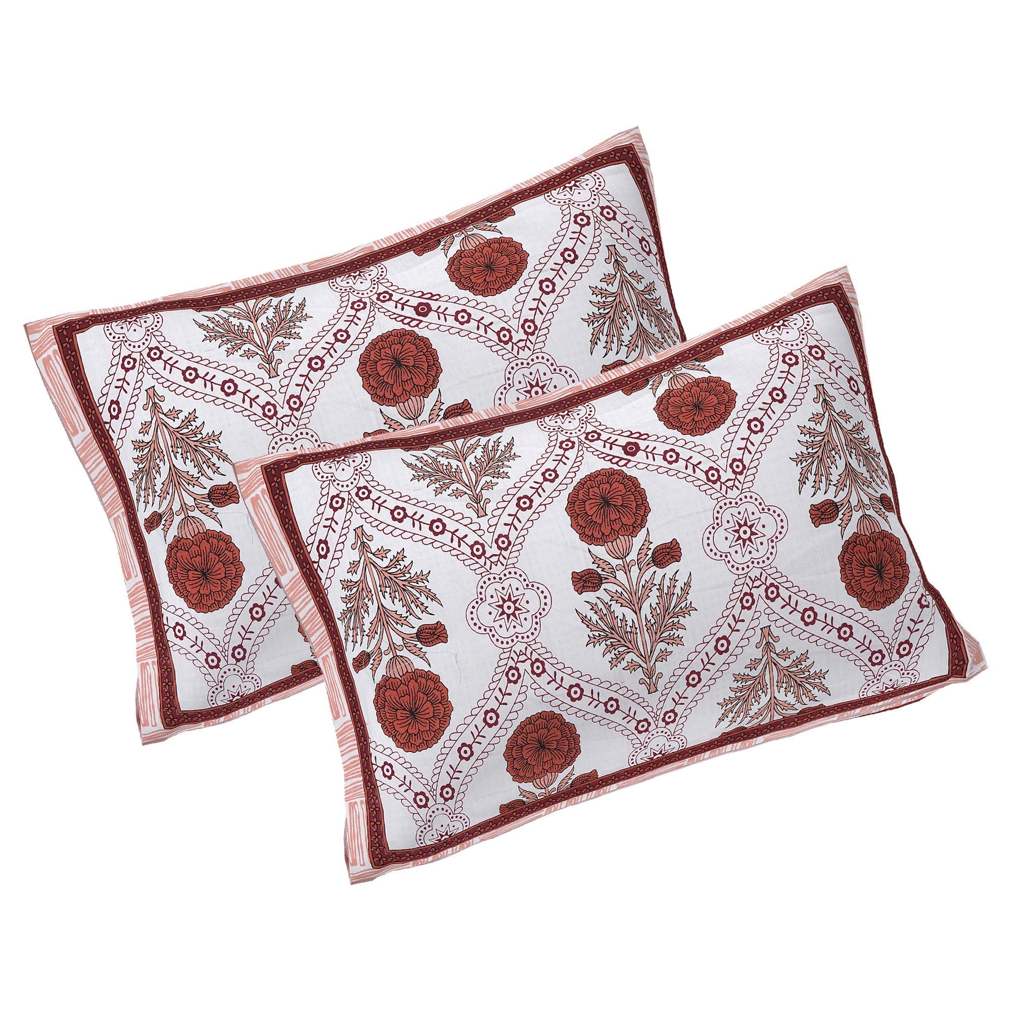 Rudra Bazaar Rust 210 TC Cotton Double King Bedsheet With 2 Pillow Covers - Distacart