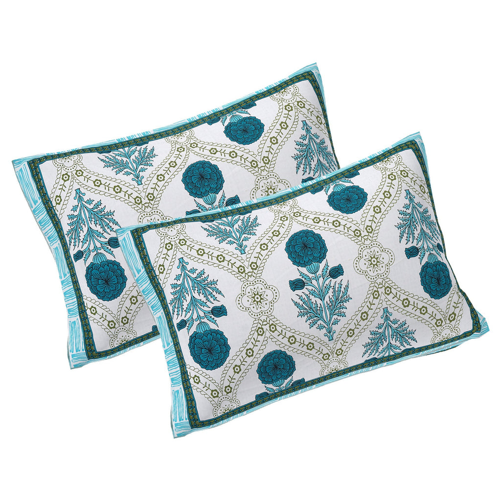 Rudra Bazaar Turquoise Blue 210 TC Cotton Double King Bedsheet With 2 Pillow Covers - Distacart