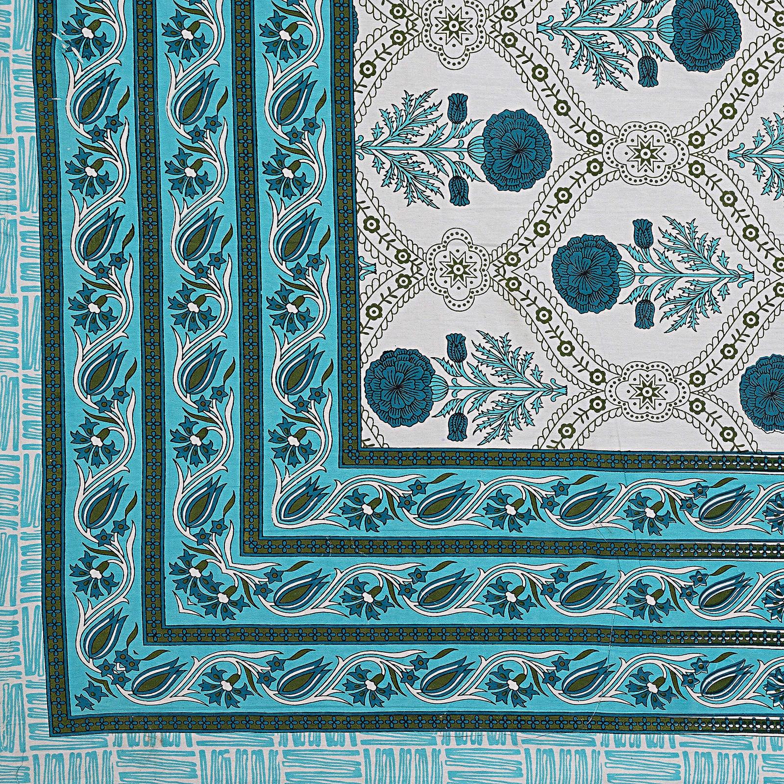 Rudra Bazaar Turquoise Blue 210 TC Cotton Double King Bedsheet With 2 Pillow Covers - Distacart