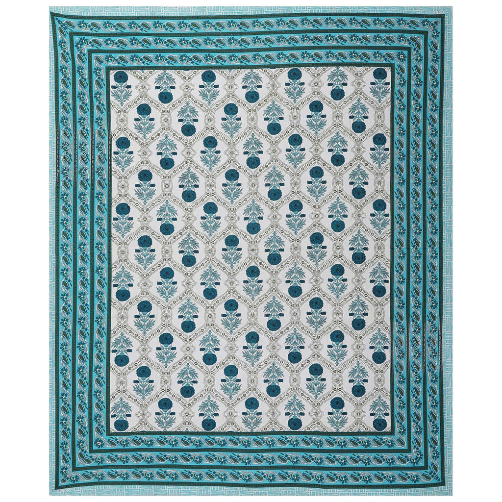 Rudra Bazaar Turquoise Blue 210 TC Cotton Double King Bedsheet With 2 Pillow Covers - Distacart