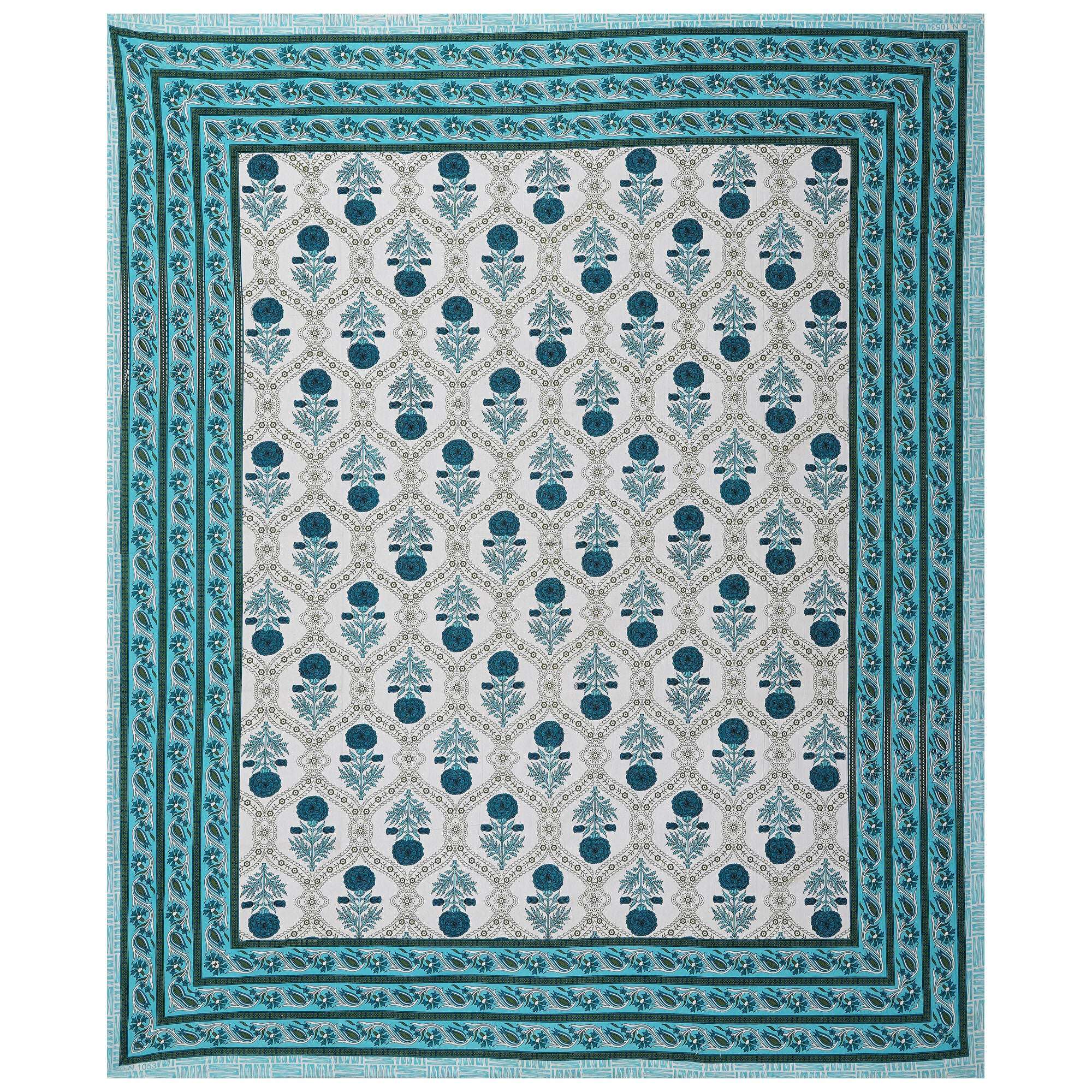 Rudra Bazaar Turquoise Blue 210 TC Cotton Double King Bedsheet With 2 Pillow Covers - Distacart