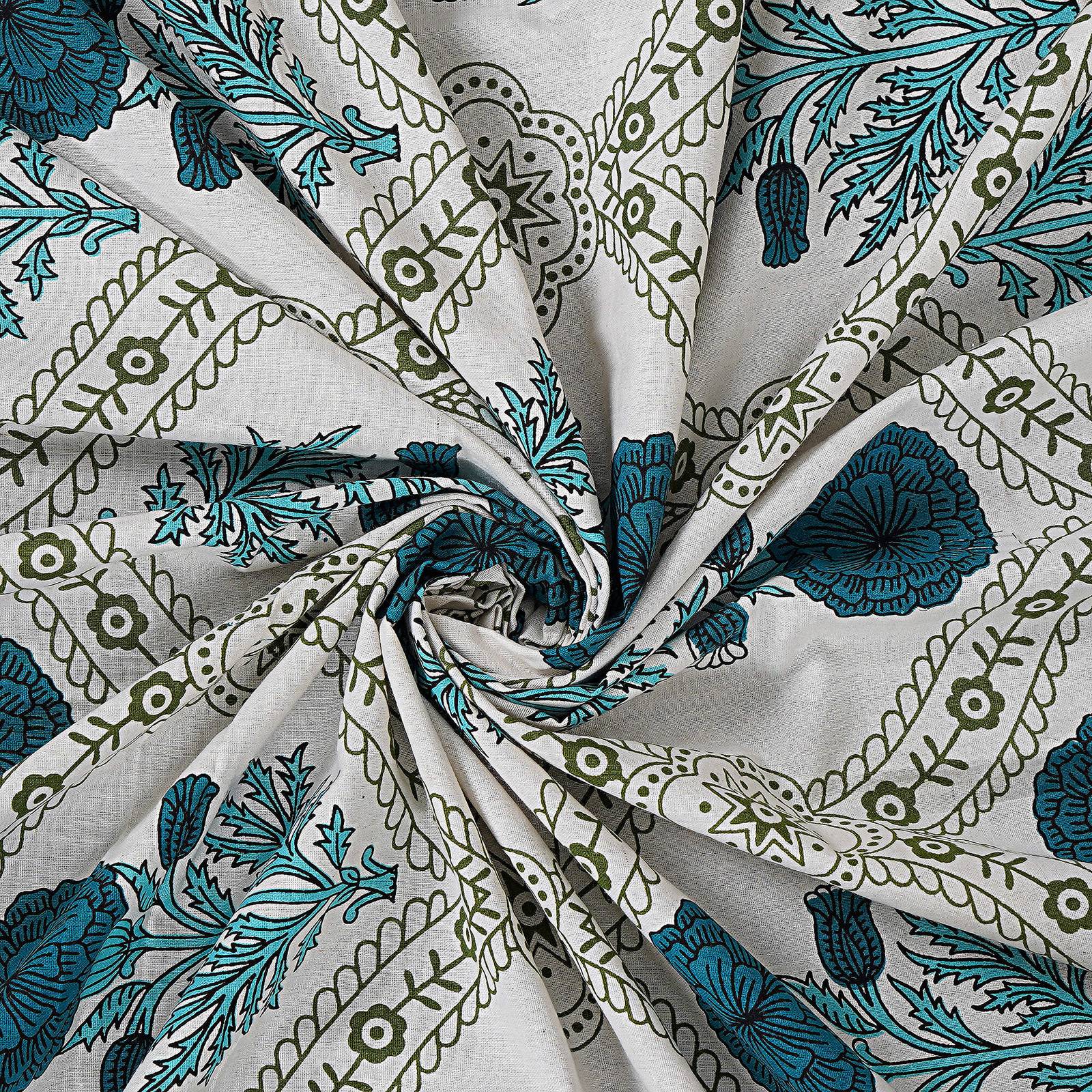 Rudra Bazaar Turquoise Blue 210 TC Cotton Double King Bedsheet With 2 Pillow Covers - Distacart