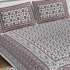 Rudra Bazaar Blue Brown 210 TC Cotton Double King Bedsheet With 2 Pillow Covers - Distacart