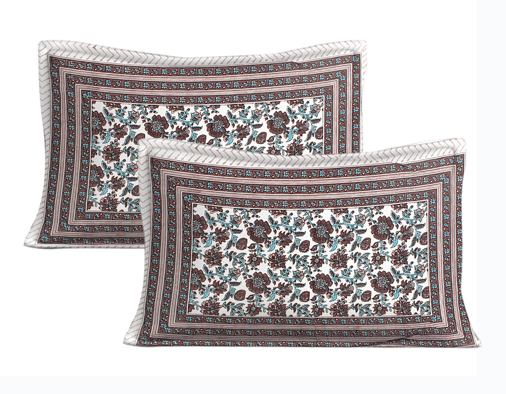 Rudra Bazaar Blue Brown 210 TC Cotton Double King Bedsheet With 2 Pillow Covers - Distacart