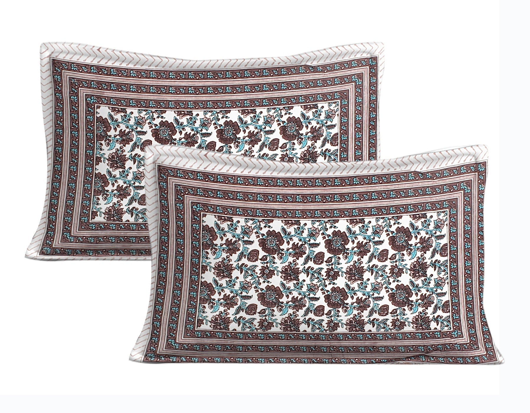 Rudra Bazaar Blue Brown 210 TC Cotton Double King Bedsheet With 2 Pillow Covers - Distacart