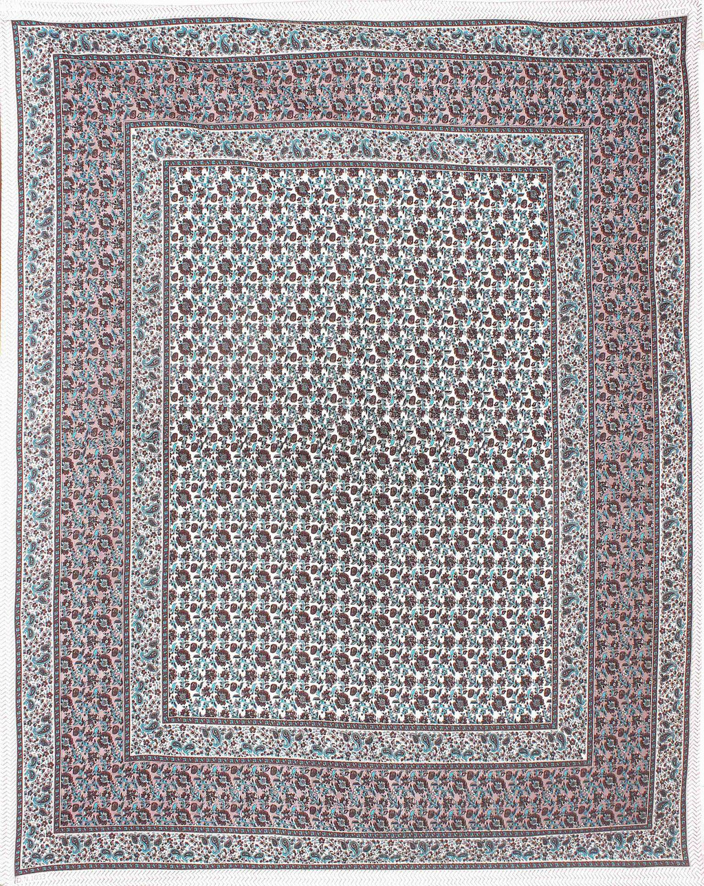 Rudra Bazaar Blue Brown 210 TC Cotton Double King Bedsheet With 2 Pillow Covers - Distacart