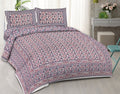 Rudra Bazaar Blue Pink 210 TC Cotton Double King Bedsheet With 2 Pillow Covers - Distacart