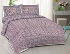 Rudra Bazaar Blue Pink 210 TC Cotton Double King Bedsheet With 2 Pillow Covers - Distacart