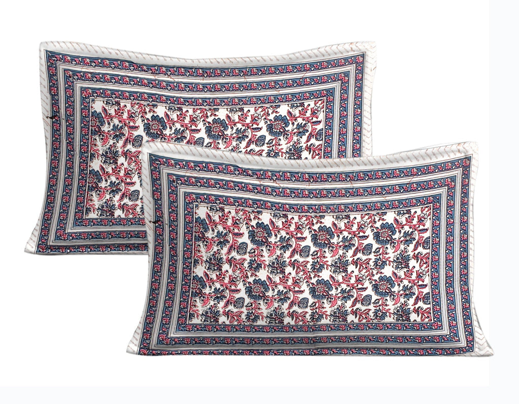 Rudra Bazaar Blue Pink 210 TC Cotton Double King Bedsheet With 2 Pillow Covers - Distacart